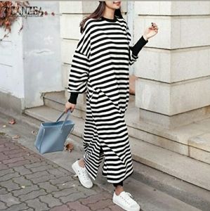 ZANZEA Women  Spring Autumn Striped Dress Long Sleeve O Neck Casual Loose SZ (L)
